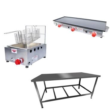Imagem de Kit Lanchonete Mesa De Manipulação + Fritadeira A Gás 1 Cuba