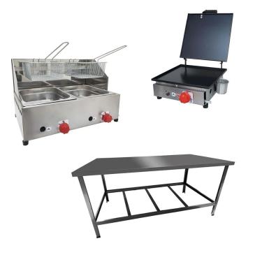 Imagem de Kit Lanchonete Mesa De Manipulação + Fritadeira A Gás 2 Cuba
