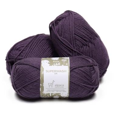 Imagem de 100% lã pura superwash conjunto de 3 novelos (150 gramas) peso DK - proveniente diretamente do Peru - Heavenly Soft e perfeito para tricô e crochê (roxo)
