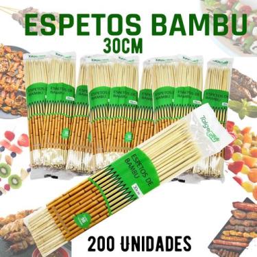 Imagem de Espeto de Bambu com 200 unid, Para Churrasco, Doces, festa 30cm - TALG