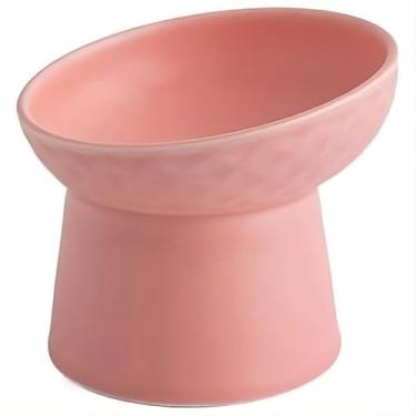 Imagem de Comedouro Elevado de cerâmica para Gatos e Cães, 200ml, design moderno - Modelo Vicenzo (Rosa)