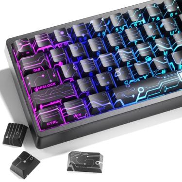 Imagem de GMKWTL XVX Teclas PBT Double Shot, Teclado com Brilho Lateral Impressa Brilhante, Conjuntos de Teclas Retroiluminadas Preto E-World Perfil Cereja Compatível com 60% 65% 75% 80% 96% 100% Teclados