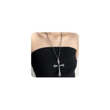 Imagem de GIGB PBDK Colar de cruz preta grande para mulheres, colar com pingente de crucifixo de strass gótico, colar moderno com contas Y2k, joias religiosas baseadas na fé, presentes, Large, Liga de aço, Sem