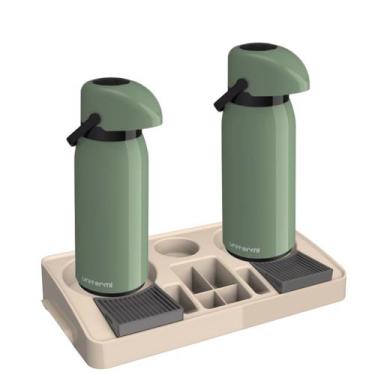 Imagem de Kit 2 Garrafa Térmica Verona 1,8L Verde + 1 Bandeja Servire 2 Preto Un