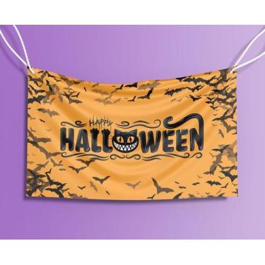 Imagem de Bandeira Decorativa Gato Happy Halloween 80cmx140cm Tecido Oxford 100%