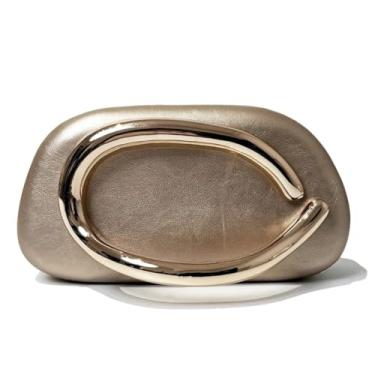 Imagem de Bolsa clutch de acrílico para mulheres, clássica, redonda, acrílica, noturna, vintage, metal, guidão, bolsa para festa de casamento, formatura, Couro champanhe, Medium