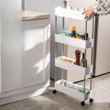 Imagem de Estante 4 Prateleiras Plastico Multiuso Com Rodinha Organizador(BRANCO,M)