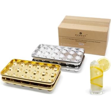 Imagem de Bandejas de cubos de gelo de aço inoxidável, pacote com 4 com 72 compartimentos redondos para cubos de gelo – liberação fácil, sem plástico, sem desperdício