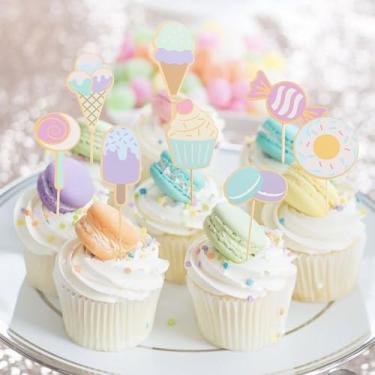 Imagem de Sweet Dessert Cupcake Toppers - Sweet One Cake Toppers, Donut Ice Cream Candy Birthday Party Decorations, Sweet Dessert Cake Decorations, Sweet One Cake Smash Photo Props