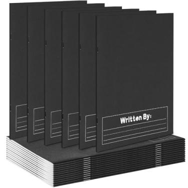 Imagem de Henoyso Caderno de composição primária, 12 peças, K-2, 24 x 19 cm, caderno de escrita em branco para crianças escreverem desenhos e agendas, caderno de 60 páginas, material escolar (preto)