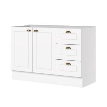Imagem de Balcão de Pia 120cm com Rodapé 2 Portas 3 Gavetas Sophia Henn, Branco 