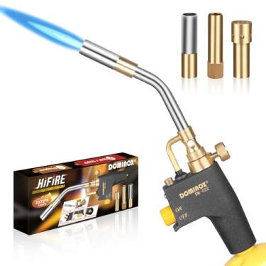 Imagem de DOMINOX Cabeça de tocha de propano com 3 bocais, tocha de gás de partida de gatilho para propano, MAP e MAPP, kit de cabeça de tocha de alta intensidade para soldar, soldar, ignição e cozinhar