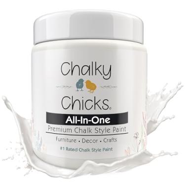 Imagem de Chalky Chicks Tinta De Giz Fosco Hail (Branca) 8 Fl Oz Para Móveis Sem Lixar, Lixamento Prévio, Tudo Em Um, Artesanato, Madeira, Paredes, Armários, Metal, Cômoda, Casa Fazenda