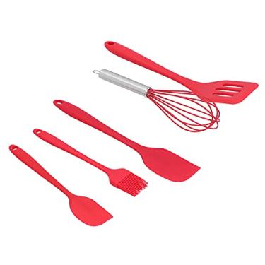 Imagem de KIMISS 5pcs Utensílios de Cozinha de Silicone - Batedor de Ovos, Raspador de Cozinha, Escova de óleo, Espátula Com Fenda para Assar e Decoração de Bolo (Conjunto vermelho de 5 peças)