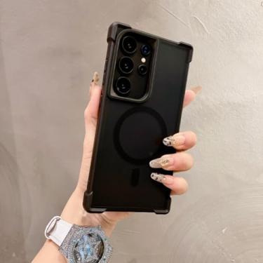 Imagem de Capa magnética luxuosa fosca com carregamento sem fio para Samsung Galaxy S24 Ultra, 25 Ultra, 23 Ultra, 25 Plus e capa para PC com airbag (para Samsung S25 Plus/preto)