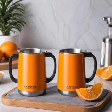 Imagem de Caneca Térmica Parede Dupla em Aço Inox Laranja 850ml com Base Antiderrapante - Estilo Premium