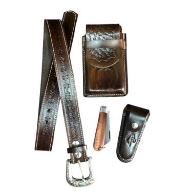 Imagem de Kit Acessórios Bainha e Canivete Capa de Celular e Cinto (marrom, 120cm/ tam 44 e 46)