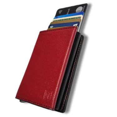 Imagem de Carteira Feminina Vermelha ATNI Rubi RFID Porta Cartões Antifurto Couro PU Minimalista Fecho Magnético Cinta Antiqueda Porta CNH Rígido Caixa Presentear Exclusiva Design Moderno Proteção Premium