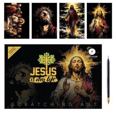 Imagem de Arte em Scratch, Arte Scratch de Jesus, 1 Kit Artesanato Criativo de Arranhar para 3 Anos e Mais Presente Unissexo Festa Aniversário