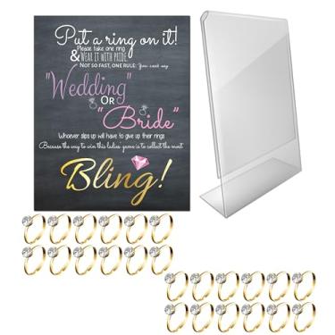 Imagem de Jogo de chá de panela com anéis falsos, decoração, decorações, jogos de chá de panela para convidados, jogos de chá de casamento, 24 | ChalkBoard, Plástico, Sem pedra preciosa