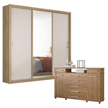 Imagem de Cômoda London E Guarda Roupa Casal Residence Amêndola Off White - Demóbile