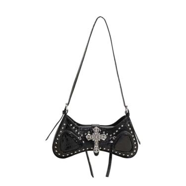 Imagem de Verdusa Bolsas femininas Y2k Studded Cross Shoulder Punk Top Handle Crescent Underarm Bags, Preto, One Size