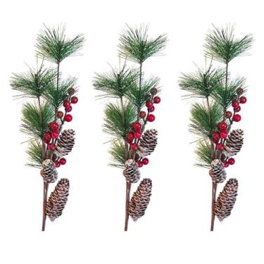 Imagem de 3 Galho Pick Pinhas Festão Berries Enfeite Árvore Natal 63Cm - Magizi