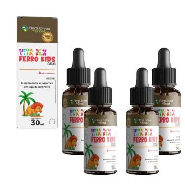Imagem de Kit 4 Ferro Kids 4x30 ml Morango Vita Rex Floral Ervas - Floral Ervas 