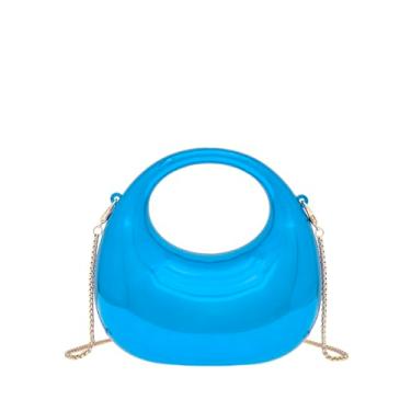 Imagem de COOLOYA Bolsa feminina de luxo de designer de acrílico mini crescente, bolsa de mão tiracolo com corrente, Azul, One Size, Macio
