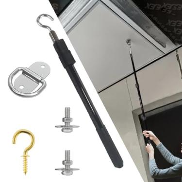 Imagem de TAROTKIN Peças de sistema de escada de cabo de gancho para porta de escada do sótão, corda de 110 cm/1,1 metro com alça para extensão de sótão, sistema de puxar para baixo, kit de cabo de gancho de