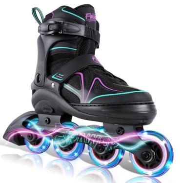 Imagem de Patins em linha ajustáveis para crianças de 4 a 12 anos, patins infantis Inlie para meninas e meninos de 5 a 8 a 12 anos com rodas de iluminação total, patins para iniciantes e adultos