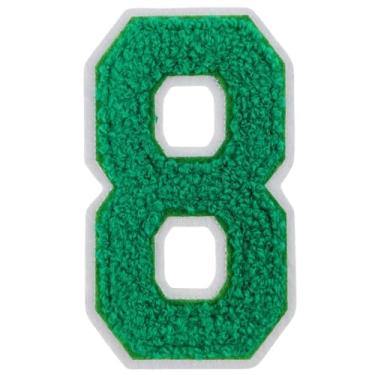 Imagem de 1 peça de adesivos de números de chenille verde de 10 cm, adesivos de ferro para chapéus, bolsas, mochilas, jeans, par com letras universitárias grandes iniciais, acessórios DIY (verde 8)