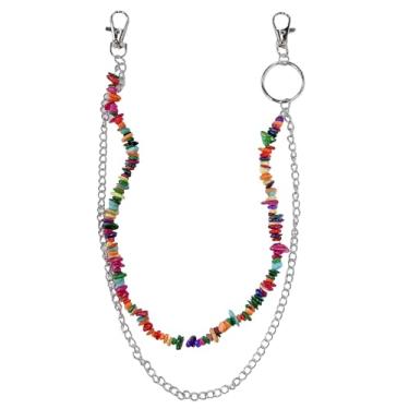 Imagem de Calça jeans em camadas Y2k com contas de coração de estrela, arco-íris, corrente feminina, colorida, rock, rua, carteira, corrente, hip hop, punk, cinto gótico, joias corporais, acessórios modernos de