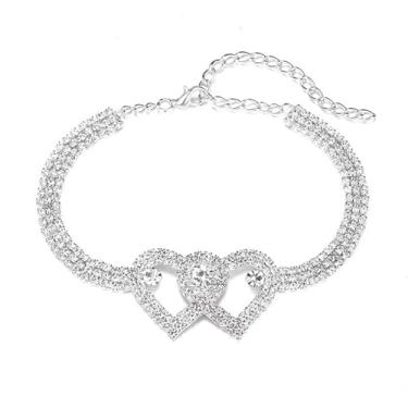 Imagem de KaFu Tornozeleiras femininas de strass de coração, tornozeleiras de tênis prateadas brilhantes ajustáveis, zircônia cúbica cintilante, diamante, corrente de pé, praia, verão, joias, presentes, Small