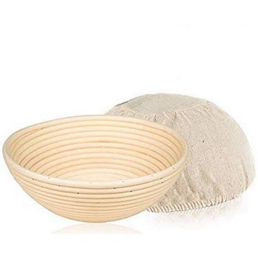Imagem de Cesta para Prova de Pão Banneton + Pano de Forro de Linho – Presentes para Baking Bowl Massa para cestas de Prova de Padeiros para Pão Sourdough Lame Pão Redondo 23 cm, 9 inch