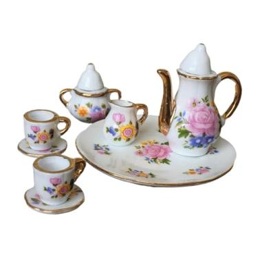Imagem de JWQFBC Conjunto de Xícaras de Chá de Porcelana em Miniatura para Casa de Bonecas 1/6, Bules, Pratos, Acessório Elegante para Sala de Jantar de Casa de Boneca