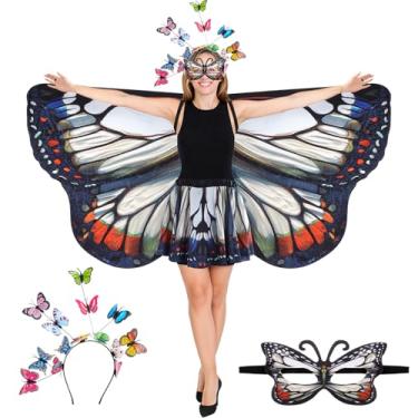 Imagem de Rngmsi Fantasia de xaile de asas de borboleta - capa de asa de borboleta de fada com estampa dupla face branca vermelha e conjunto de saia para mulheres, acessório para fotos de cosplay diário