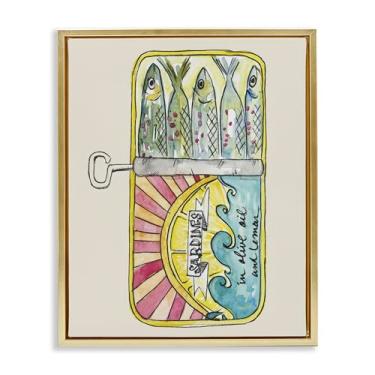 Imagem de Stupell Industries Arte de parede em tela flutuante emoldurada dourada em lata de sardinha pastel por NOLA JAMES, 80 x 64 cm