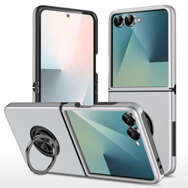 Imagem de HAOMRIYL Capa à prova de choque para Samsung Galaxy Z Flip 7, suporte de anel giratório de 360°, suporte fino, capa de sucção magnética para veículos, prata, flip 7
