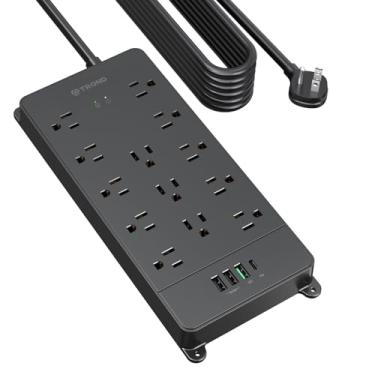 Imagem de TROND Surge Protetor Power Bar com 32W USB C & QC 3.0 Charger, 4000J, ETL Listed, 13 Outlets 4 USB Ports, cordão de extensão de 15 pés, Flat Plug Power Strip, Wall Mount for Home Office D. esk