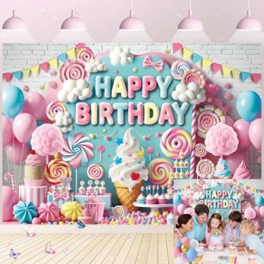 Imagem de Pano de fundo doce feliz aniversário doce donut sorvete pirulito candyland fundo fotográfico colorido crianças menina princesa festa de aniversário faixa de decoração de chá de bebê recém-nascido