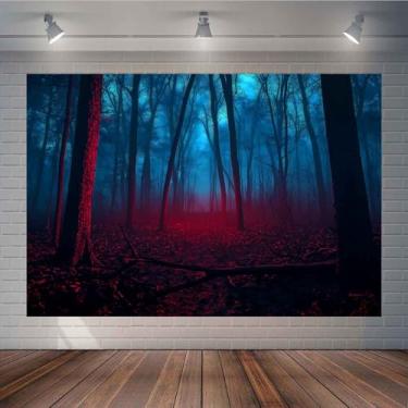 Imagem de TOAOFY 2,8 x 1,8 m de fundo com tema de Halloween, folhas vermelhas, cenário noturno, cenário estranho, crianças, meninos, aniversário, adultos, decoração para festas TAYBDJ1533