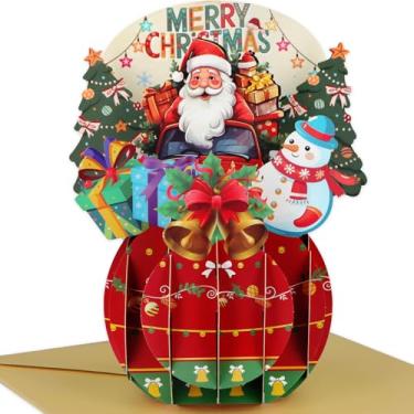 Imagem de FaCraft Cartão de Natal pop-up - com envelope e selo, presente de feliz Natal 3D feito à mão para o inverno, feriados, ano novo (caminhão de condução de Papai Noel)