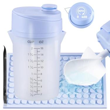 Imagem de LET'S RESIN Mini misturador automático de resina, misturador epóxi de limpeza fácil de usar as mãos com copo de mistura de silicone de 40 ml, misturador elétrico contínuo de resina epóxi de velocidade