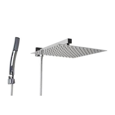 Imagem de Ducha Chuveiro Inox 30x30 cm c/ Ducha Manual ABS c/ Trava - AMG Metais