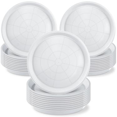 Imagem de Sawysine Pacote com 30 pires de plantas de plástico de 25,4 cm, bandejas redondas de gotejamento, pires de vaso de flores branco acinzentado, prato grosso para plantas, bandeja de água resistente