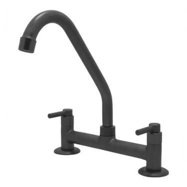 Imagem de Torneira Cozinha Misturador Mesa Bancada Bica Móvel Preto Fosco 1/4 De Volta Metal Luxo