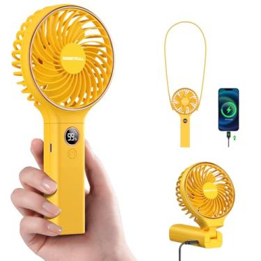Imagem de SWEETFULL Ventilador portátil portátil, bateria recarregável de 5000 mAh, vento de 6 velocidades, visor digital de LED, mini ventilador de viagem pessoal elétrico dobrável com energia reserva