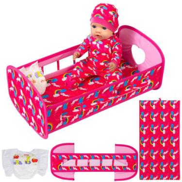 Imagem de Berço para bonecas K.T. Fancy de 16 a 18 polegadas com roupas de cama 