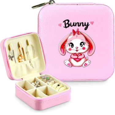 Imagem de BJDAMAI Caixa de joias, presentes de coelho para adolescentes, adolescentes, crianças, 6, 7, 8, 9, 10, 11, 12, 12, coelhinhos, acessórios, decoração, anel de viagem, brincos, colar, organizador!